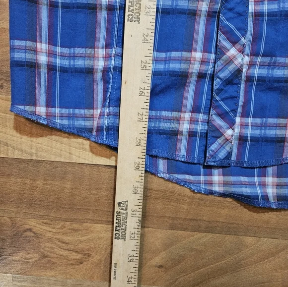 Wrangler Pearl Snap Blue Plaid Medium Western - Picture 8 of 9